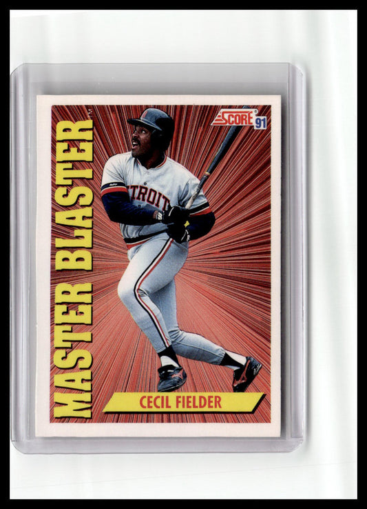 Baseball trading card of Cecil Fielder in a protective case