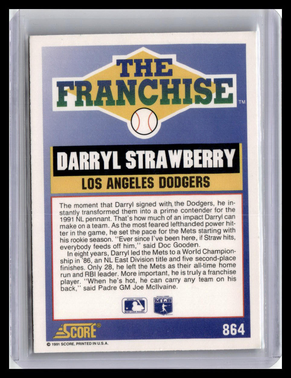 1991 Score Darryl Strawberry The Franchise #864