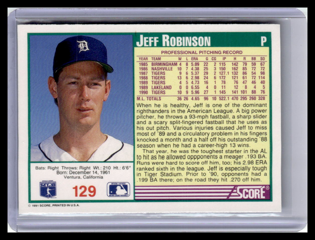 1991 Score Jeff Robinson Teal Border #129