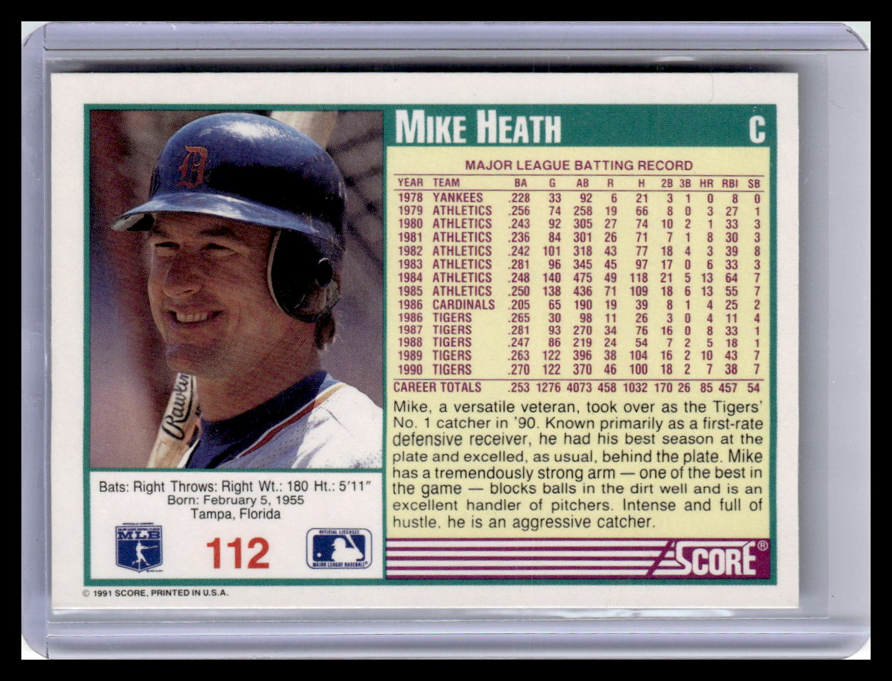 1991 Score Mike Heath Teal Border #112