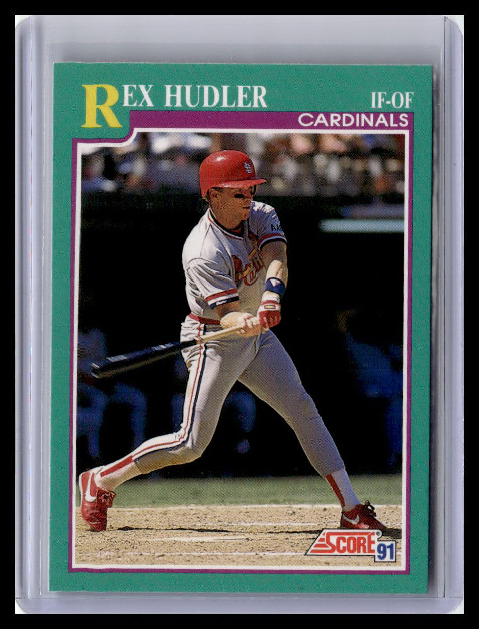 Baseball trading card of Rex Hudler with a green border and Score logo.