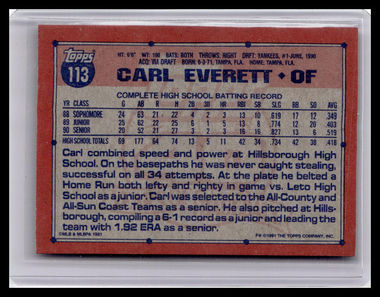 1991 Topps Carl Everett #1 Draft Pick #113