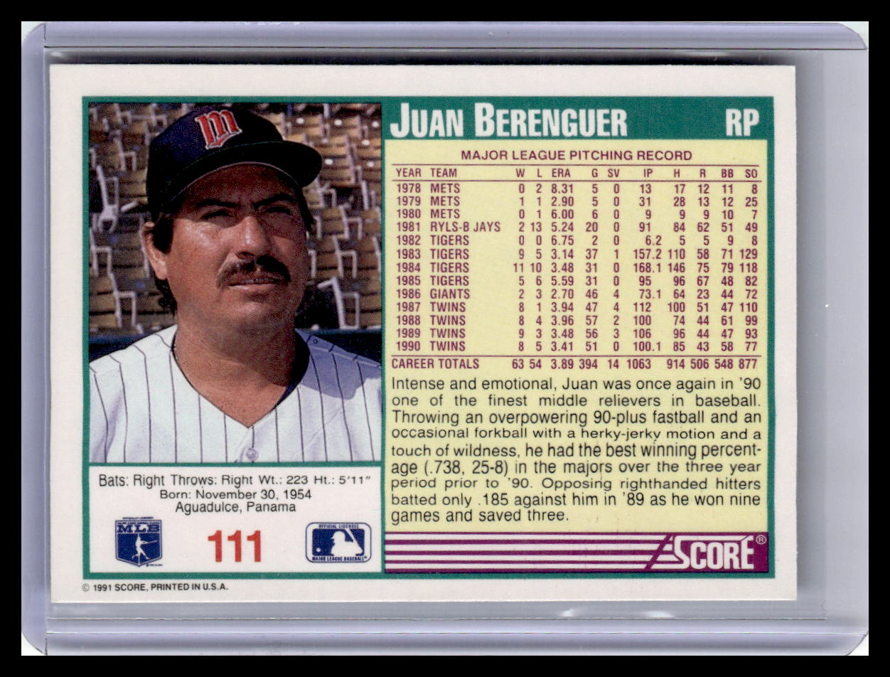 1991 Score Juan Berenguer Teal Border #111