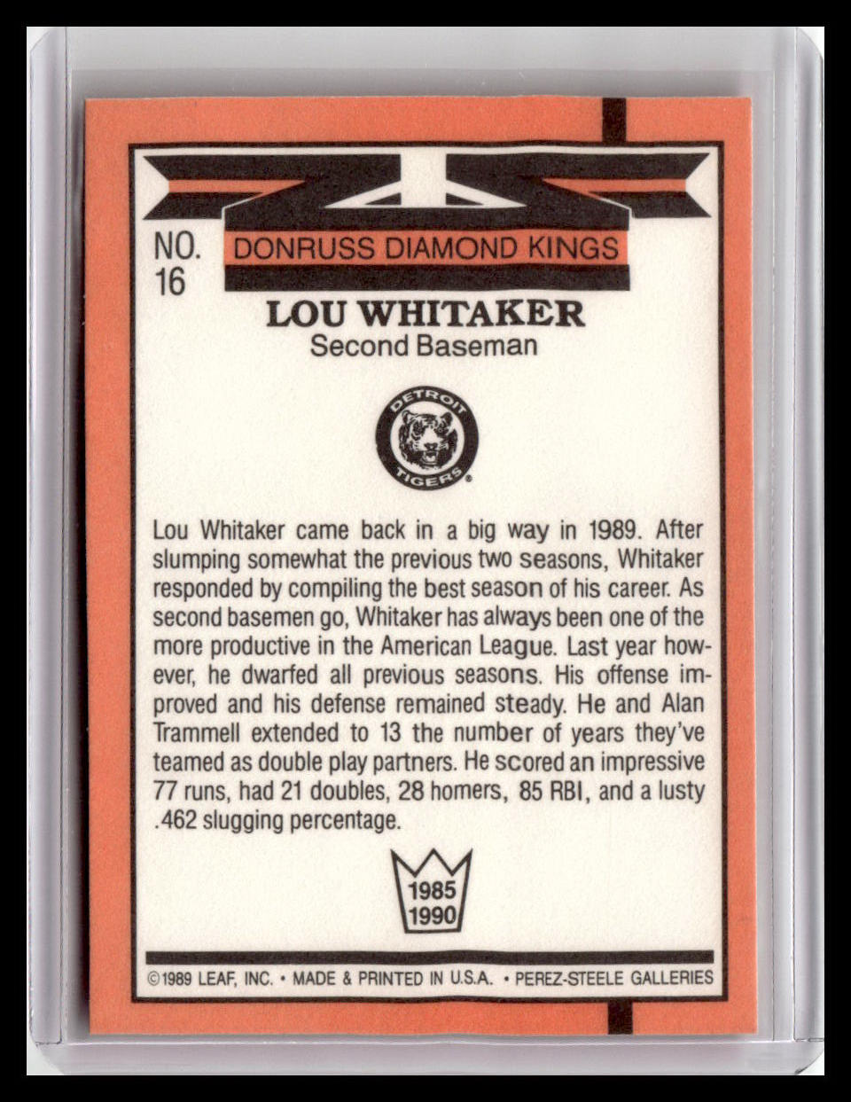 1990 Donruss Lou Whitaker Diamond Kings #16