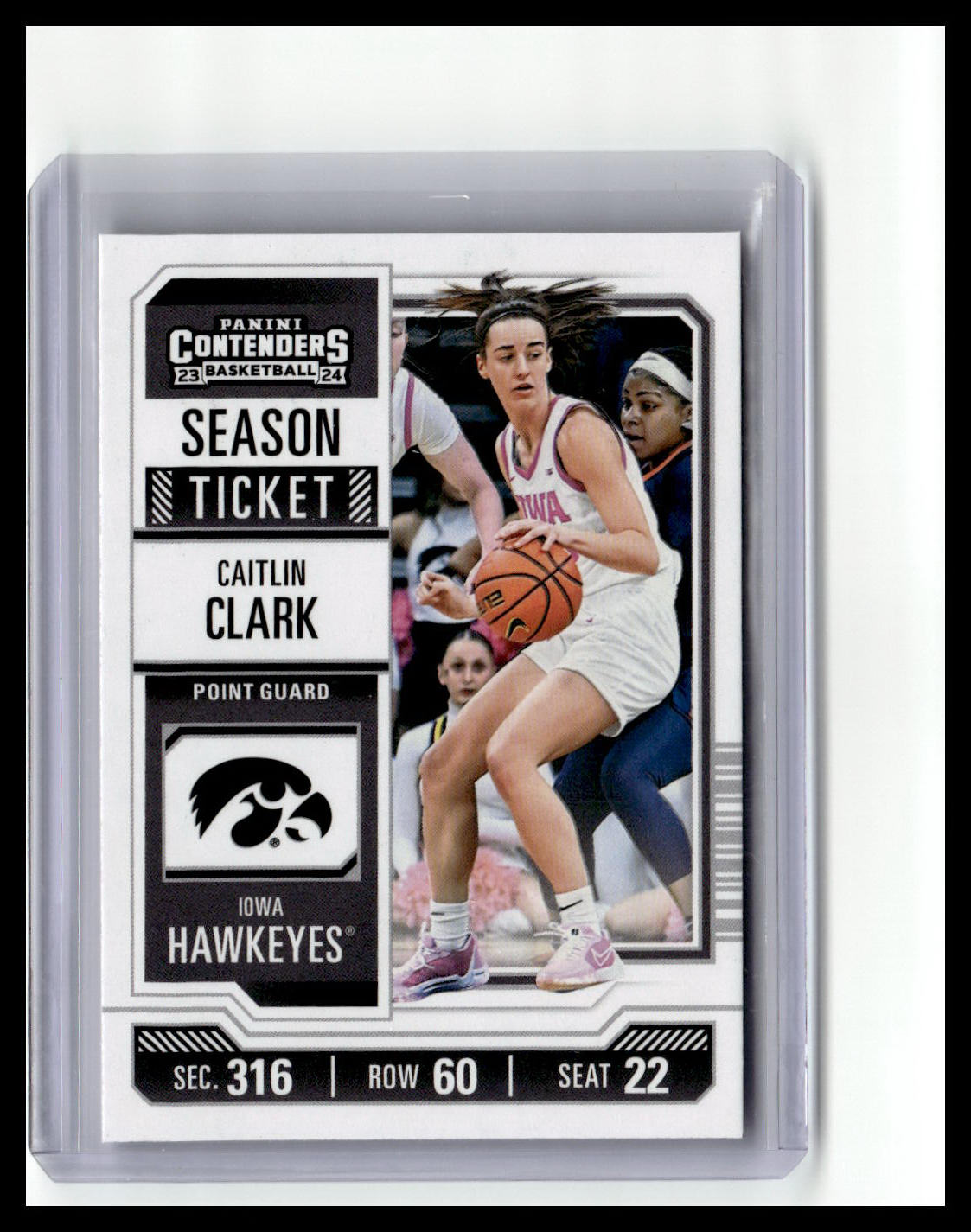 Basketball trading card of Caitlin Clark with Iowa Hawkeyes branding