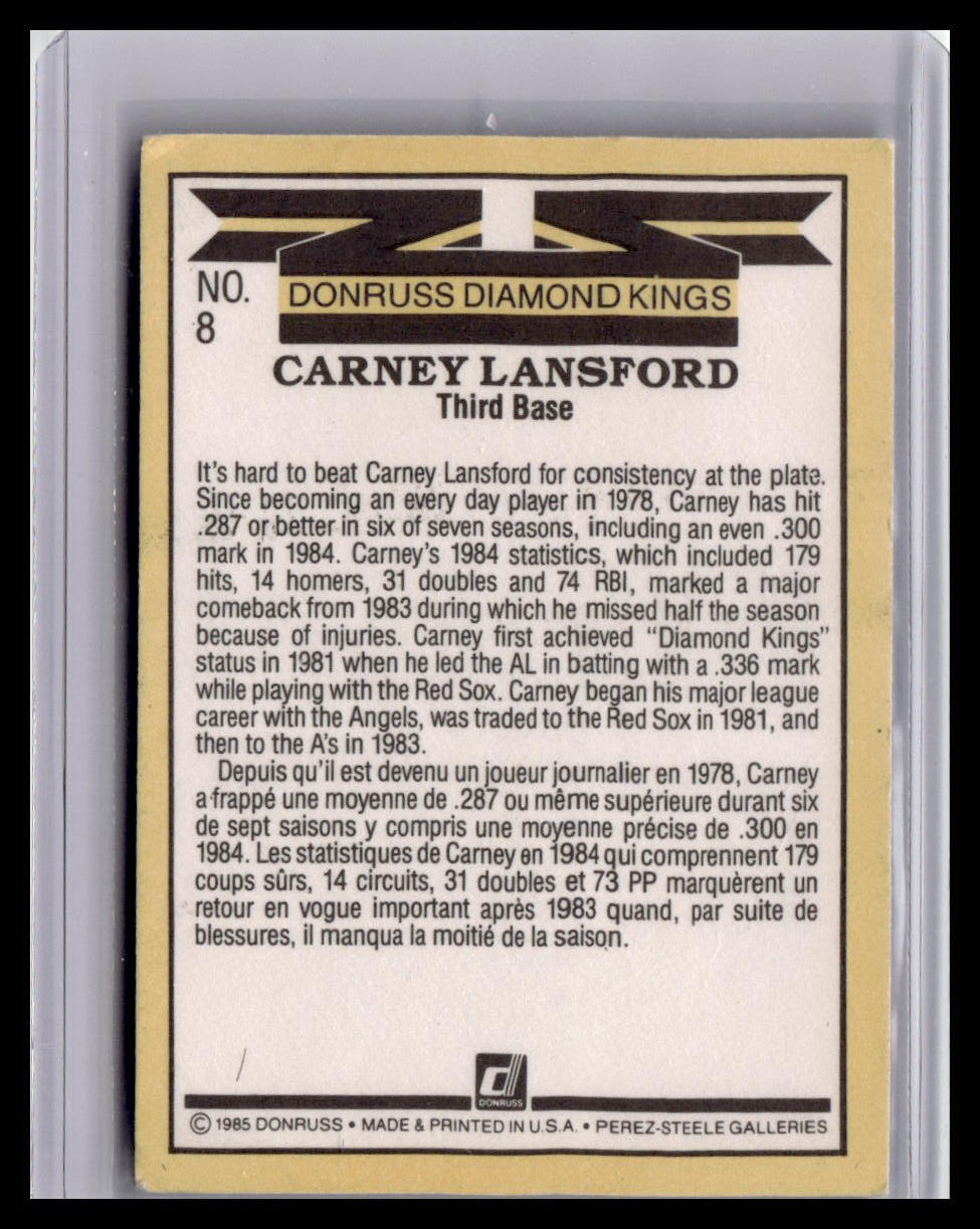 1985 Donruss Carney Lansford Diamond Kings #8