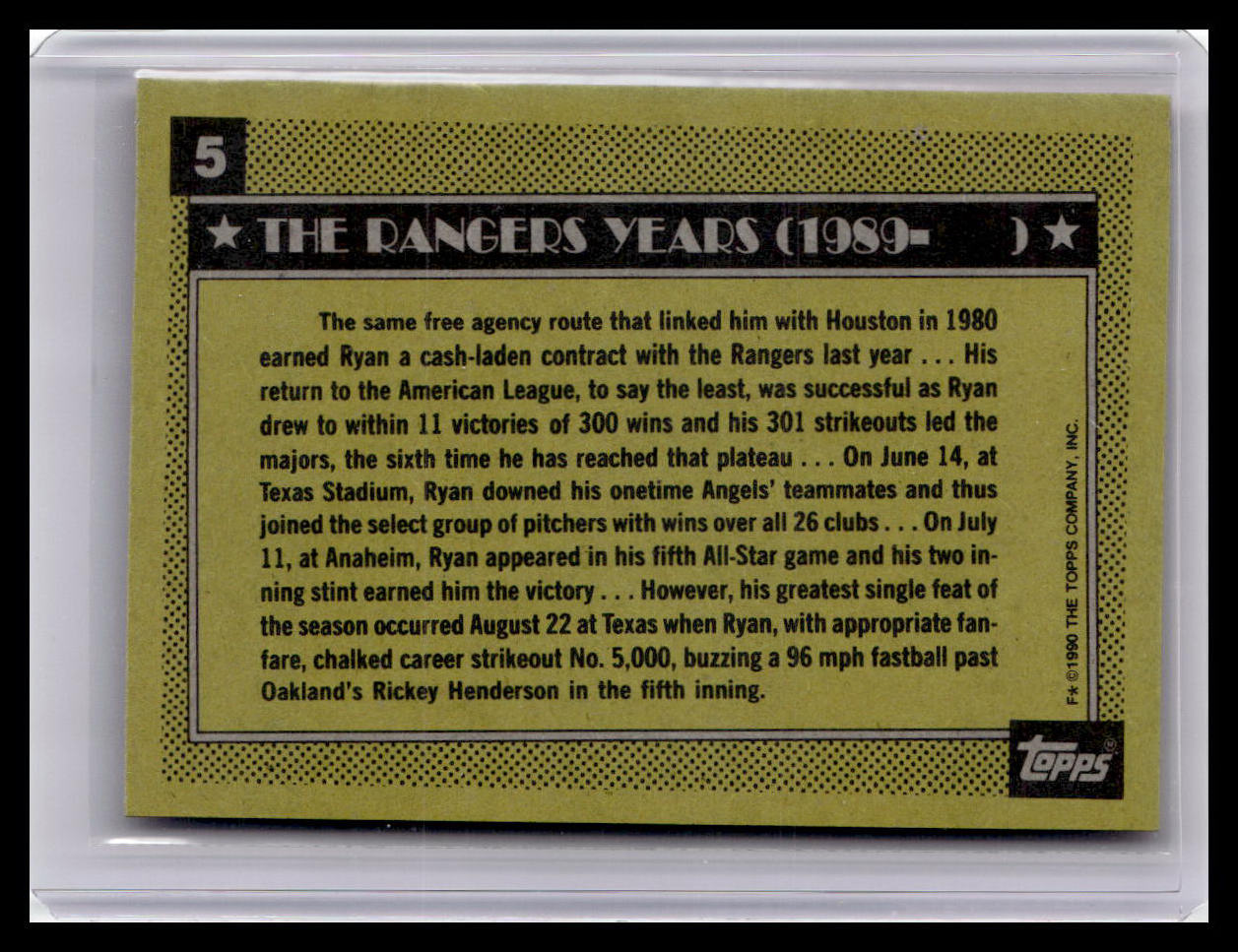 1990 Topps Nolan Ryan The Rangers Years #5