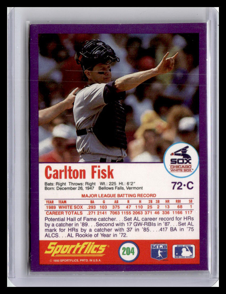 1990 Sportflics Carlton Fisk #204 Chicago White Sox