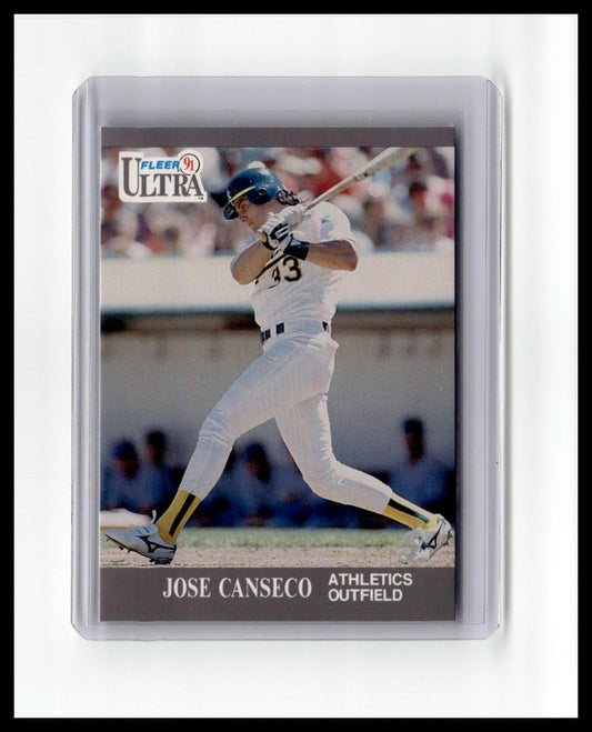 Baseball trading card of Jose Canseco with a white uniform and bat, featuring Ultra branding.