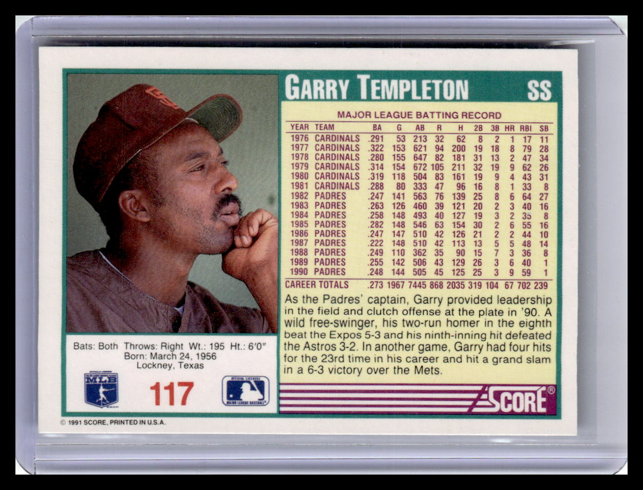 1991 Score Garry Templeton Teal Border #117