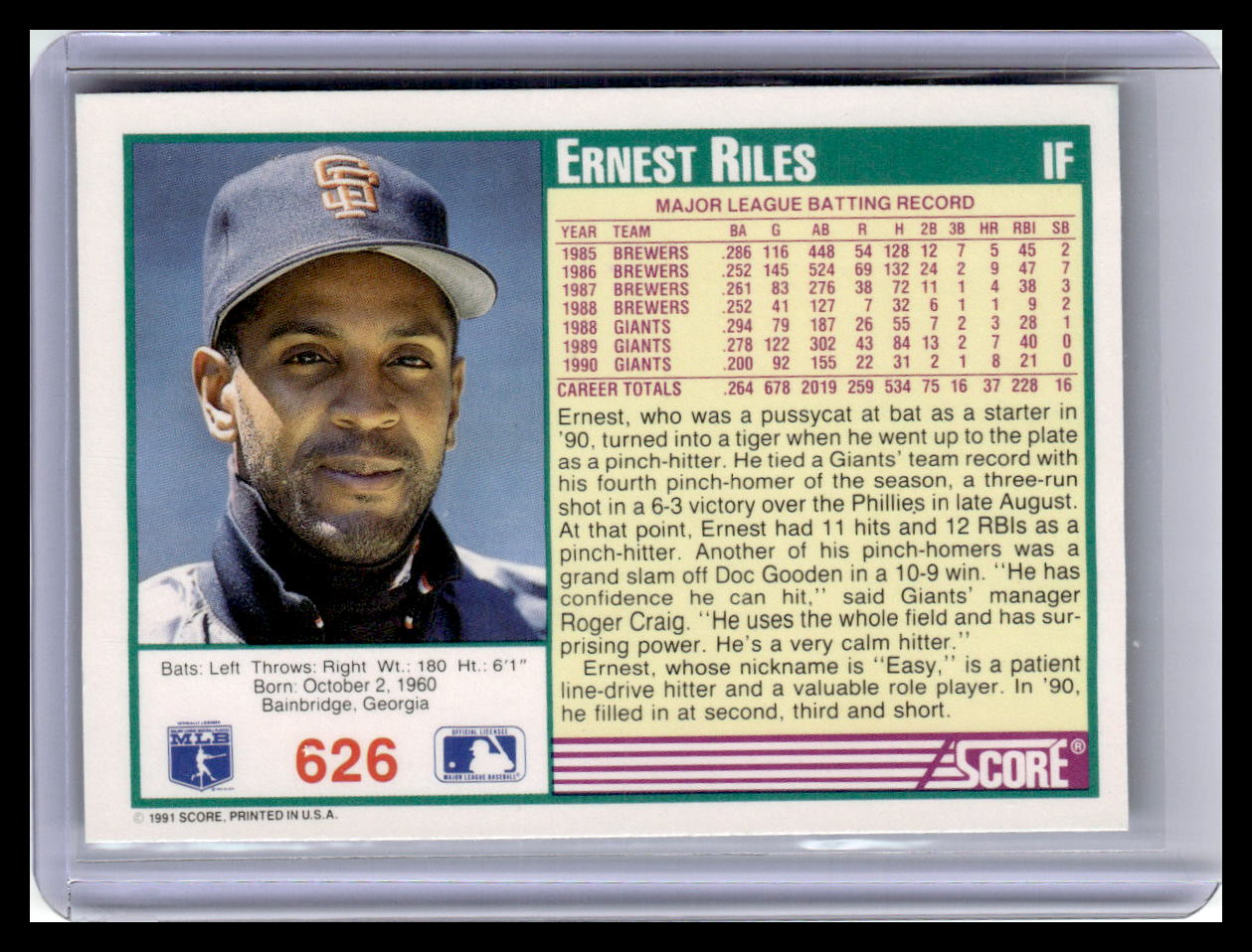 1991 Score Ernest Riles Teal Border #626