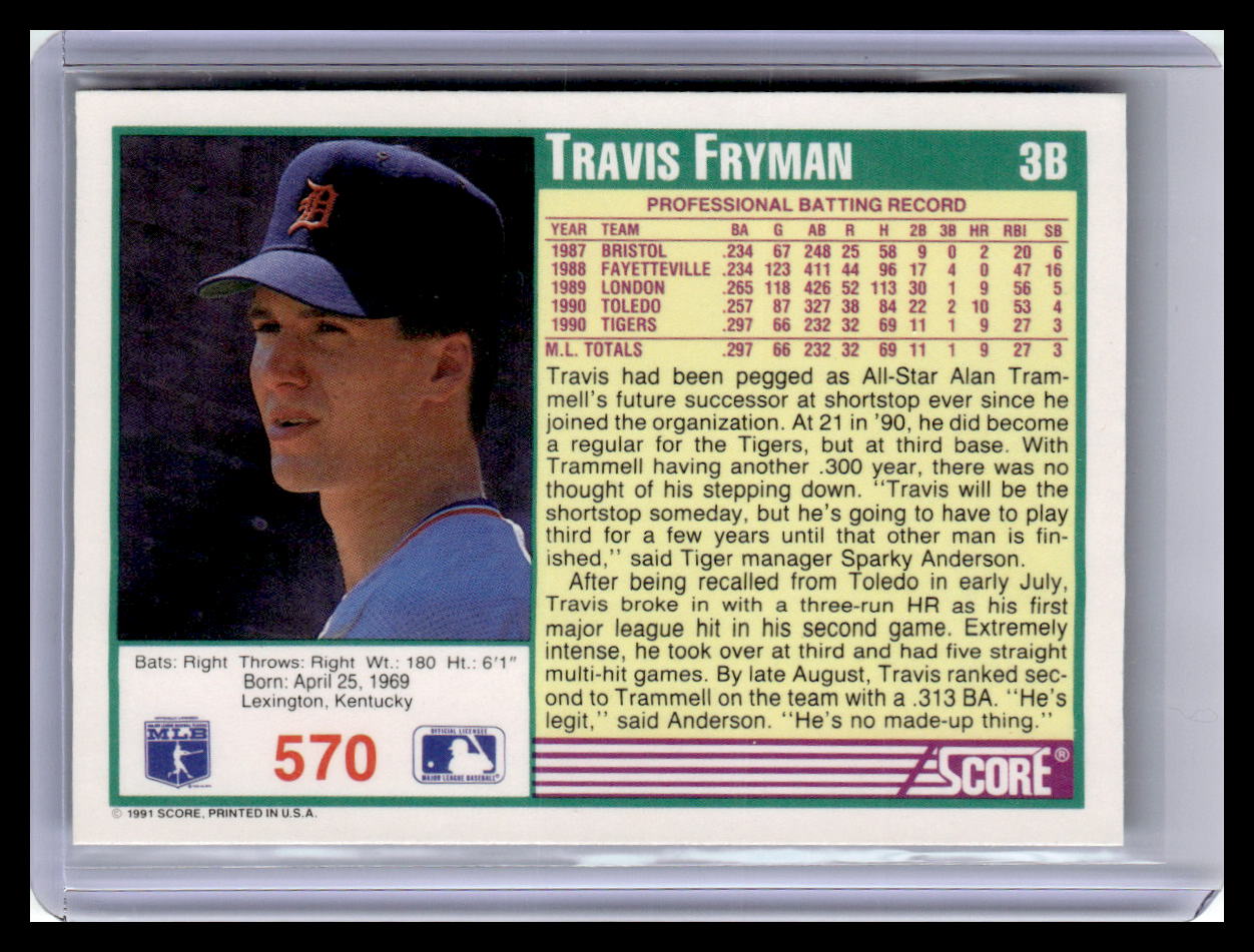 1991 Score Travis Fryman Teal Border #570