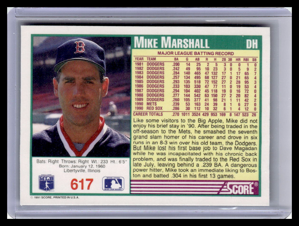 1991 Score Mike Marshall Teal Border #617