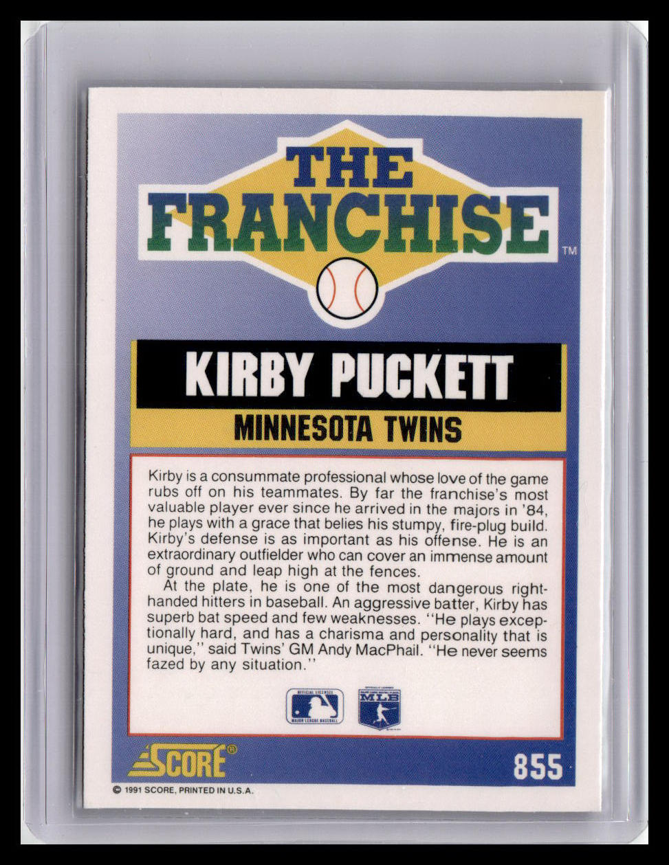 1991 Score Kirby Puckett The Franchise #855