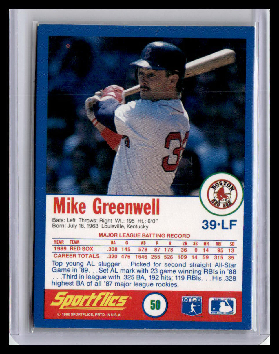 1990 Sportflics Mike Greenwell #50 Boston Red Sox