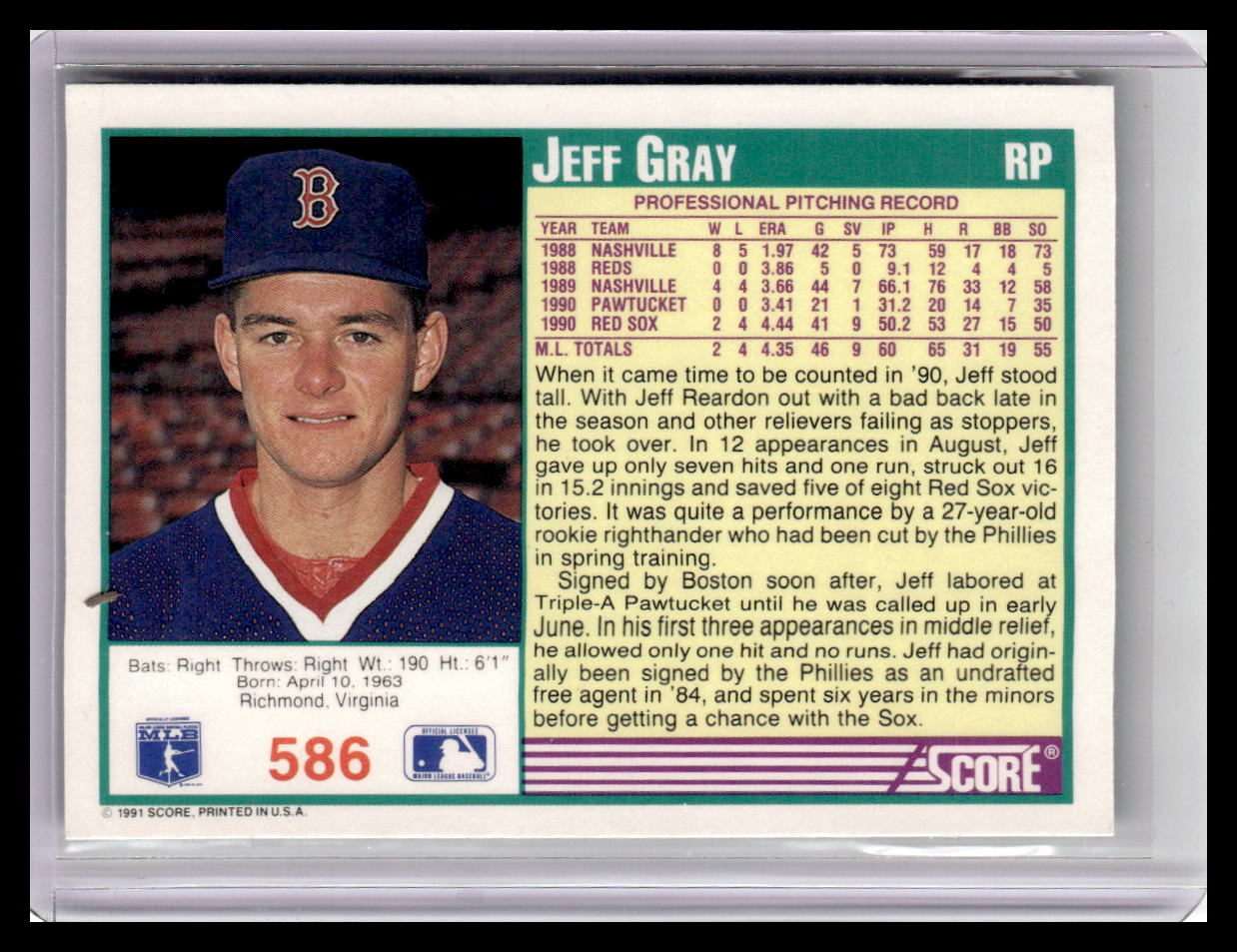 1991 Score Jeff Gray Teal Border #586