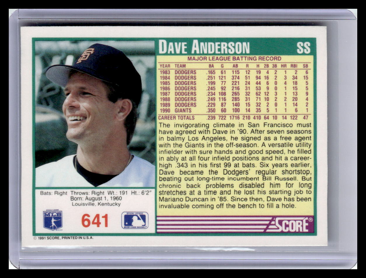 1991 Score Dave Anderson Teal Border #641