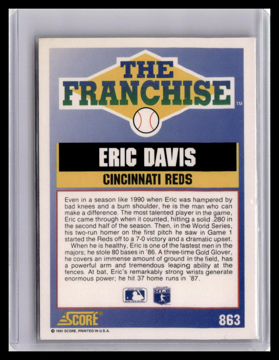 1991 Score Eric Davis The Franchise #863