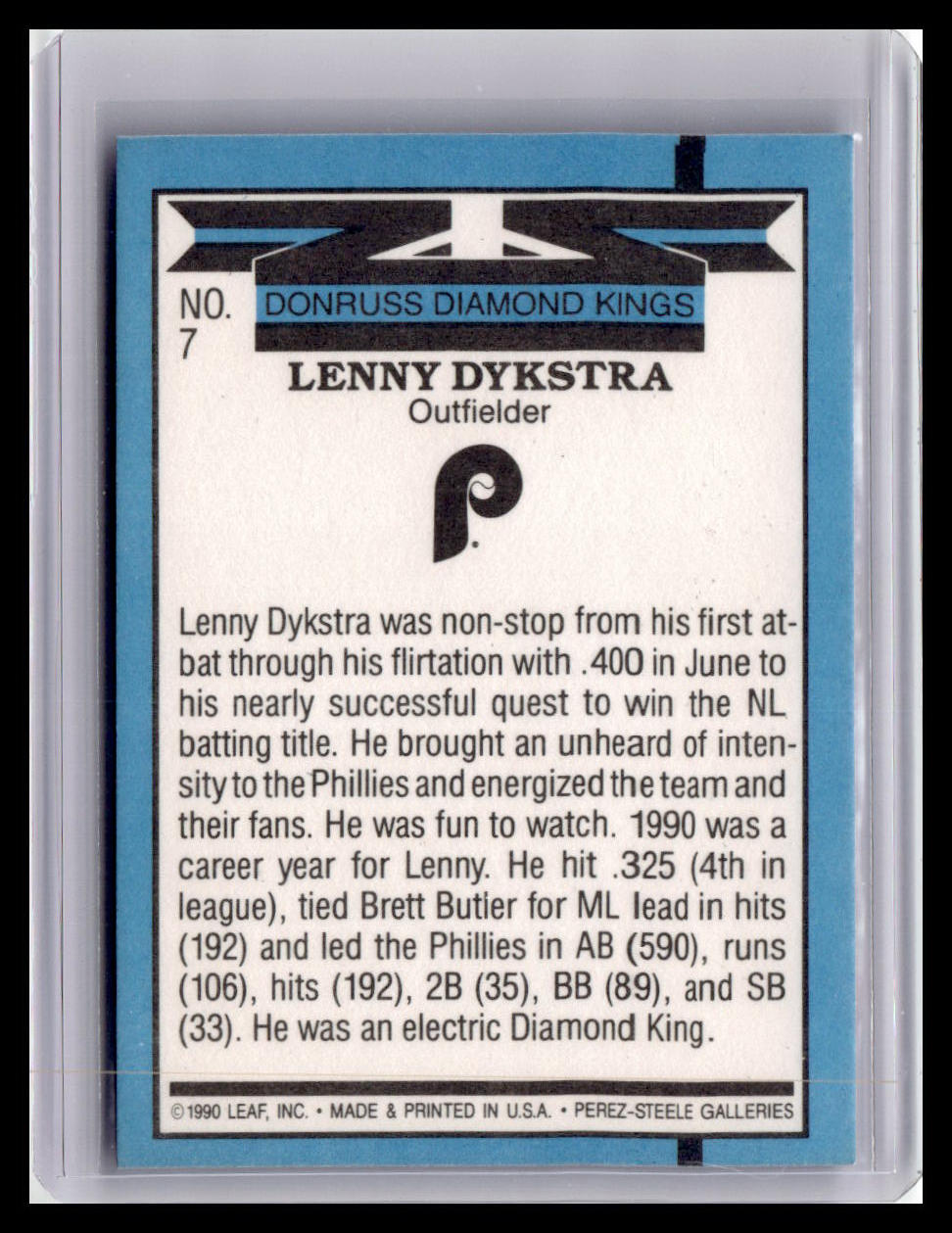 1991 Donruss Lenny Dykstra Diamond Kings #7