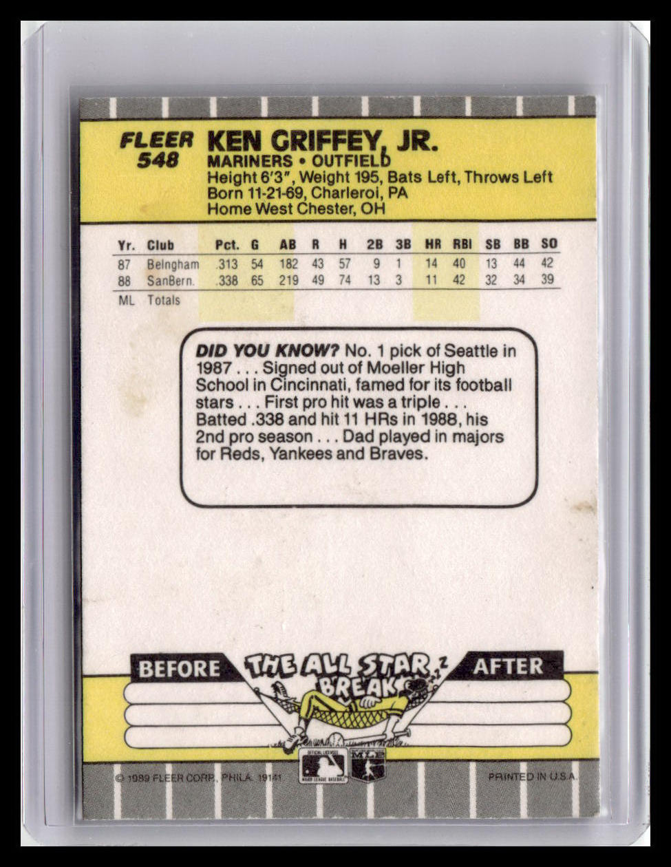 1989 Fleer Ken Griffey Jr. RC #548 (Error Card)