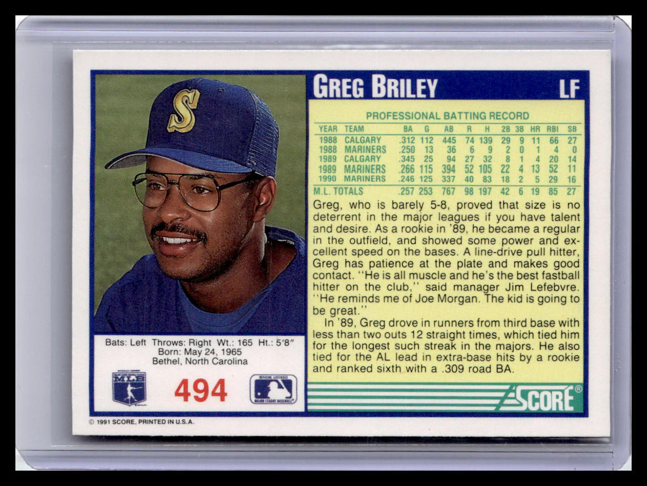 1991 Score Greg Briley Blue Border #494