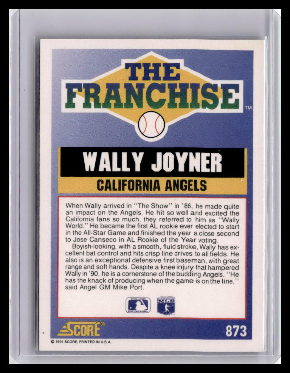 1991 Score Wally Joyner The Franchise #873