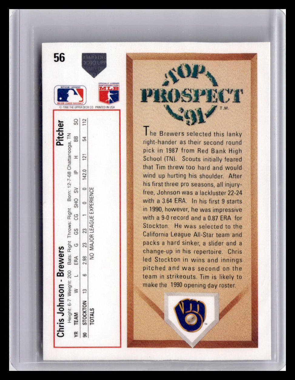 1991 Upper Deck Chris Johnson Top Prospect #56