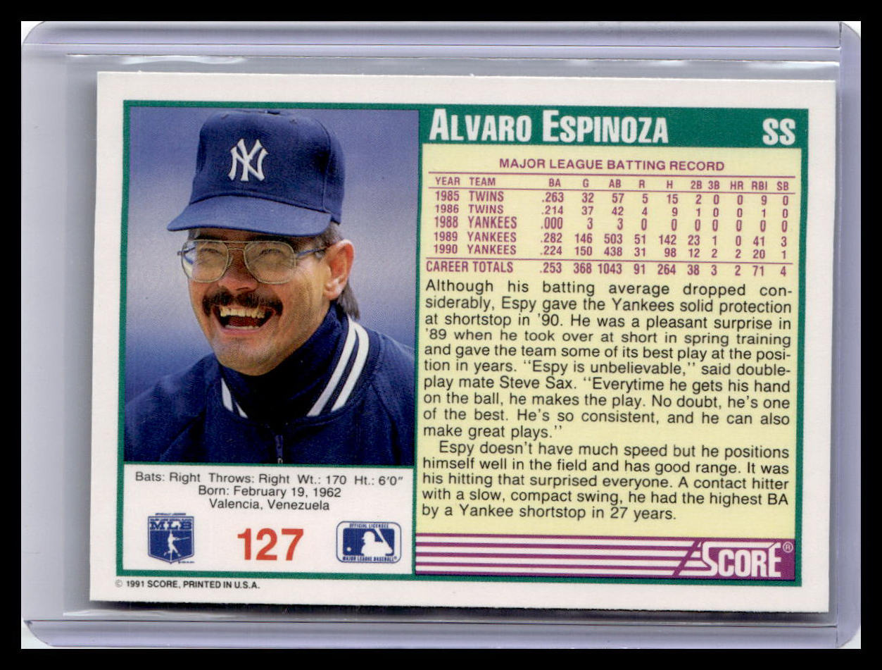 1991 Score Alvaro Espinoza Teal Border #127