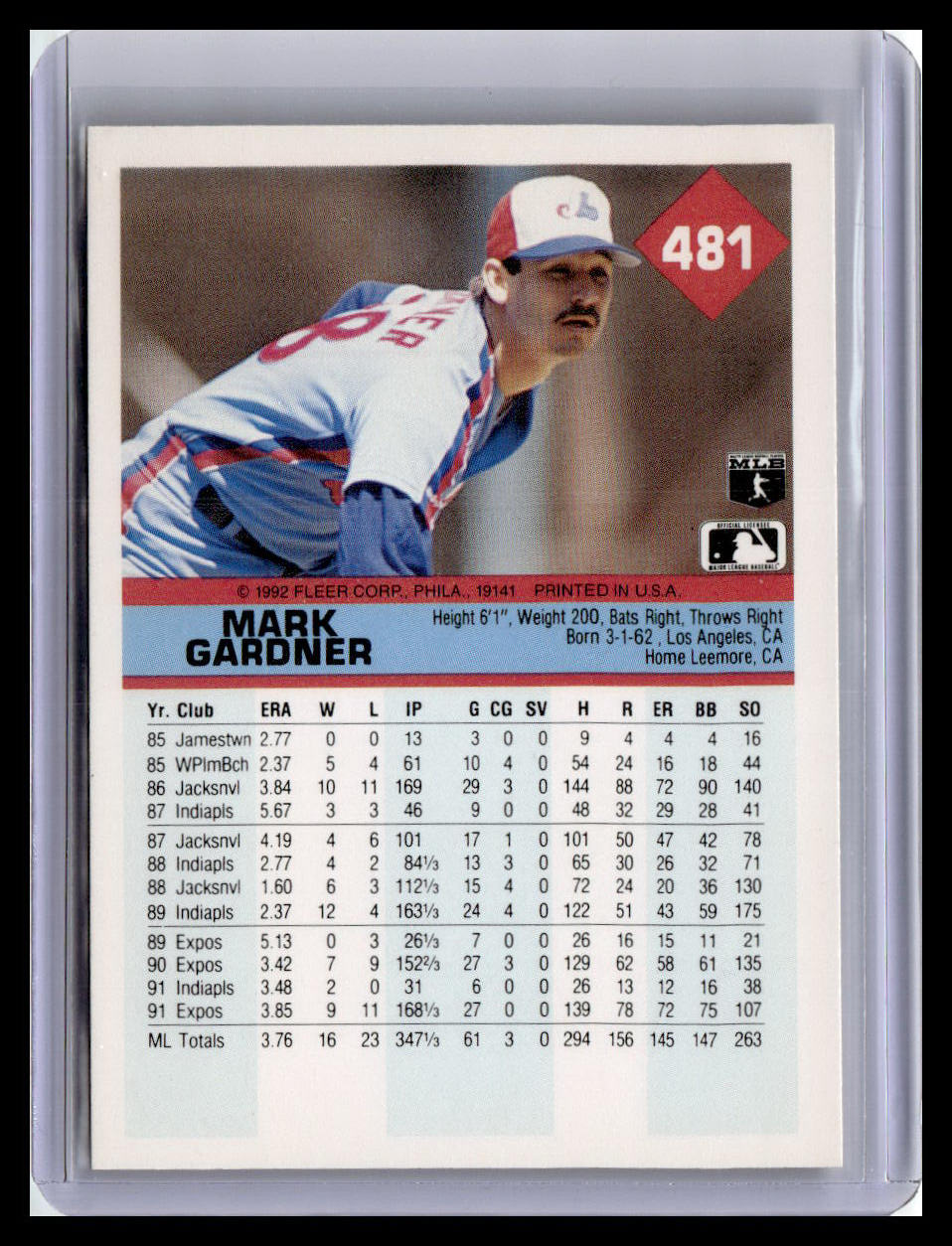 1992 Fleer Mark Gardner #481