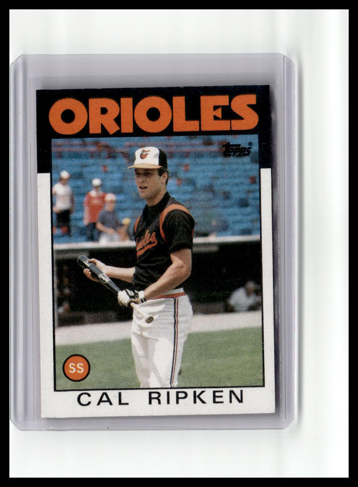 Baseball trading card of Cal Ripken with 'Orioles' branding