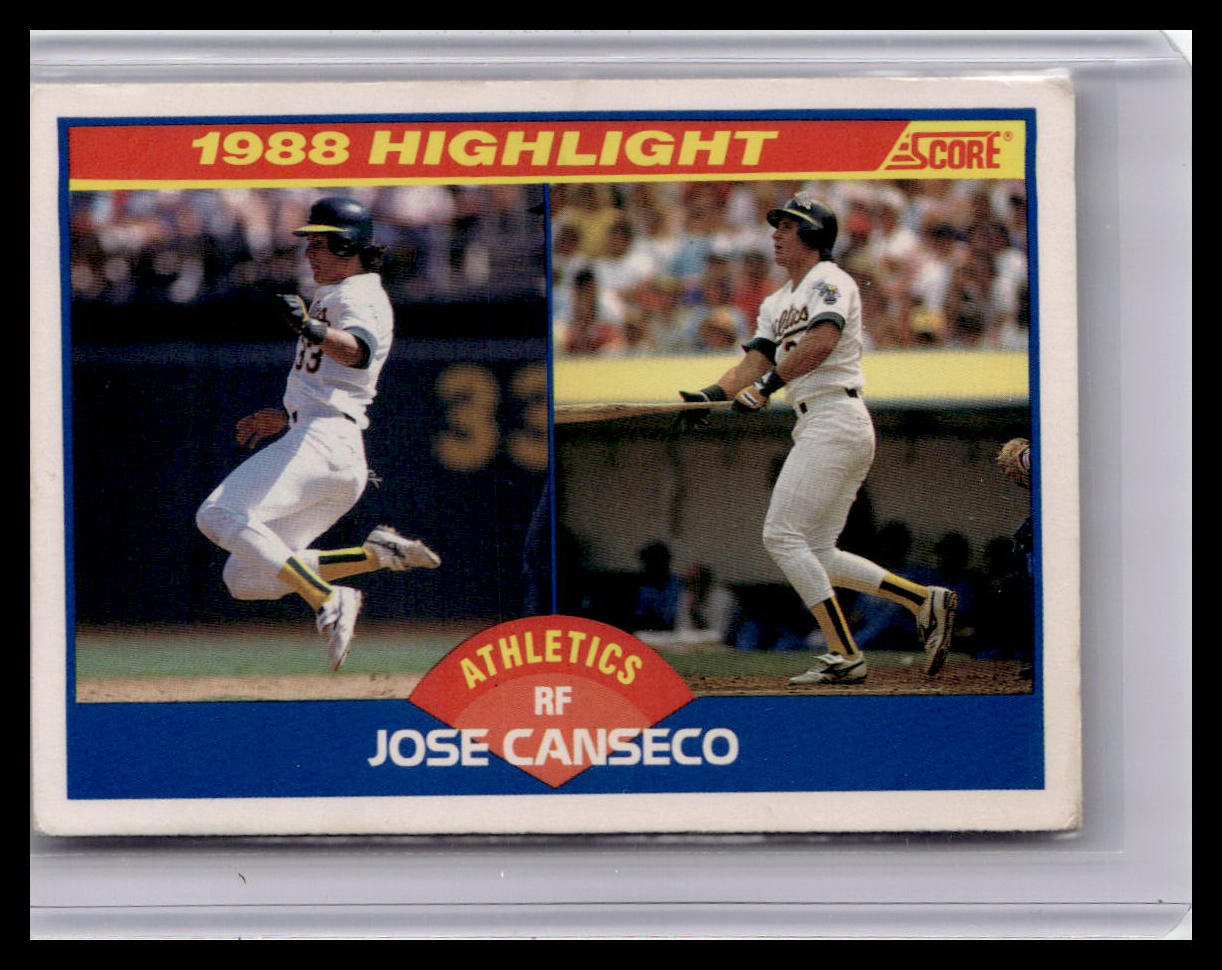 Baseball trading card featuring Jose Canseco of the Athletics with a '1988 Highlight' label.