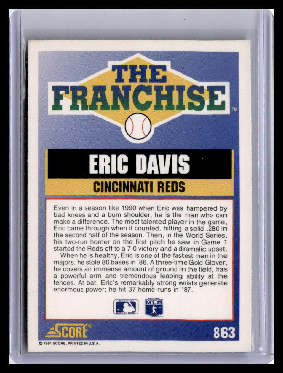 1991 Score Eric Davis The Franchise #863