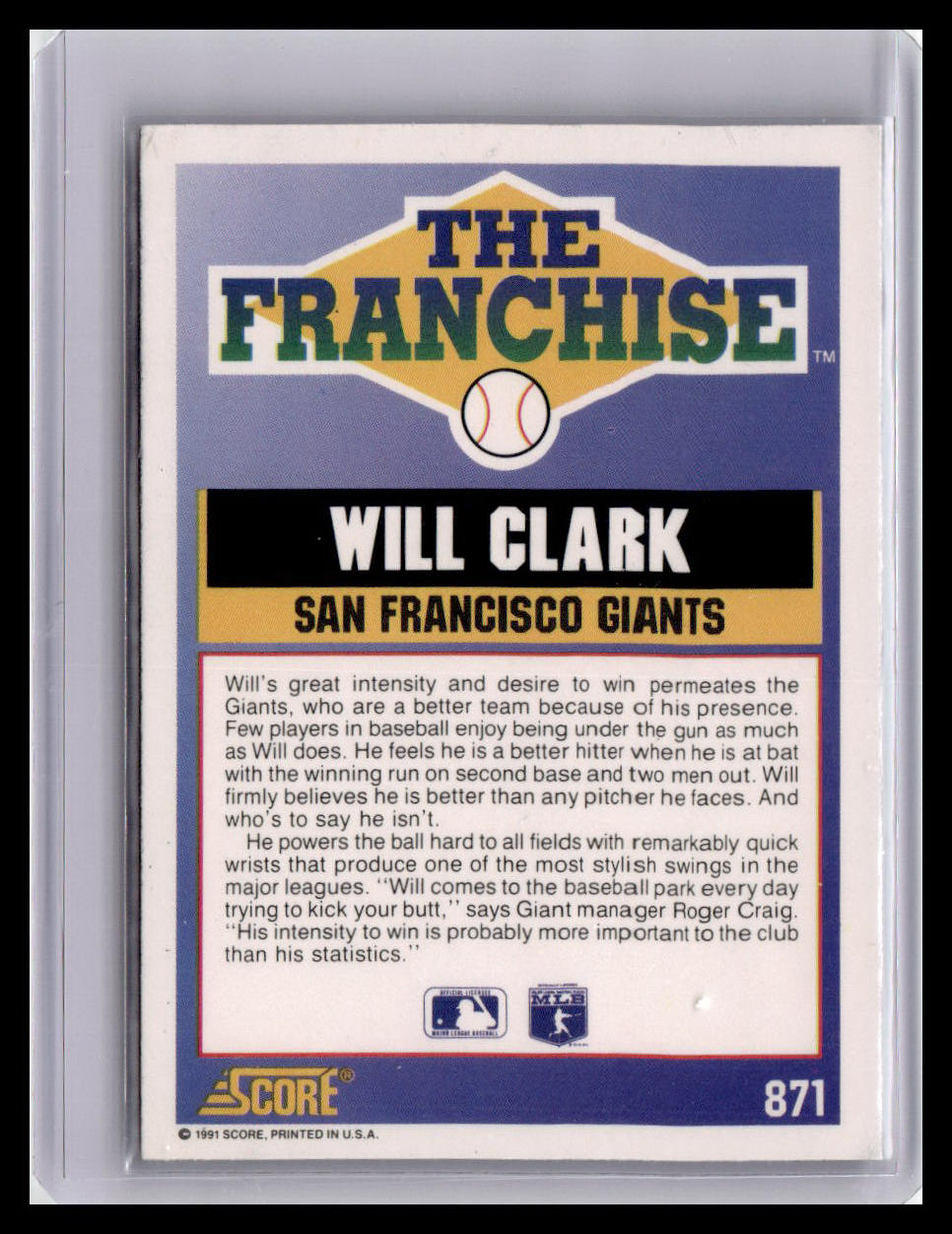 1991 Score Will Clark The Franchise #871