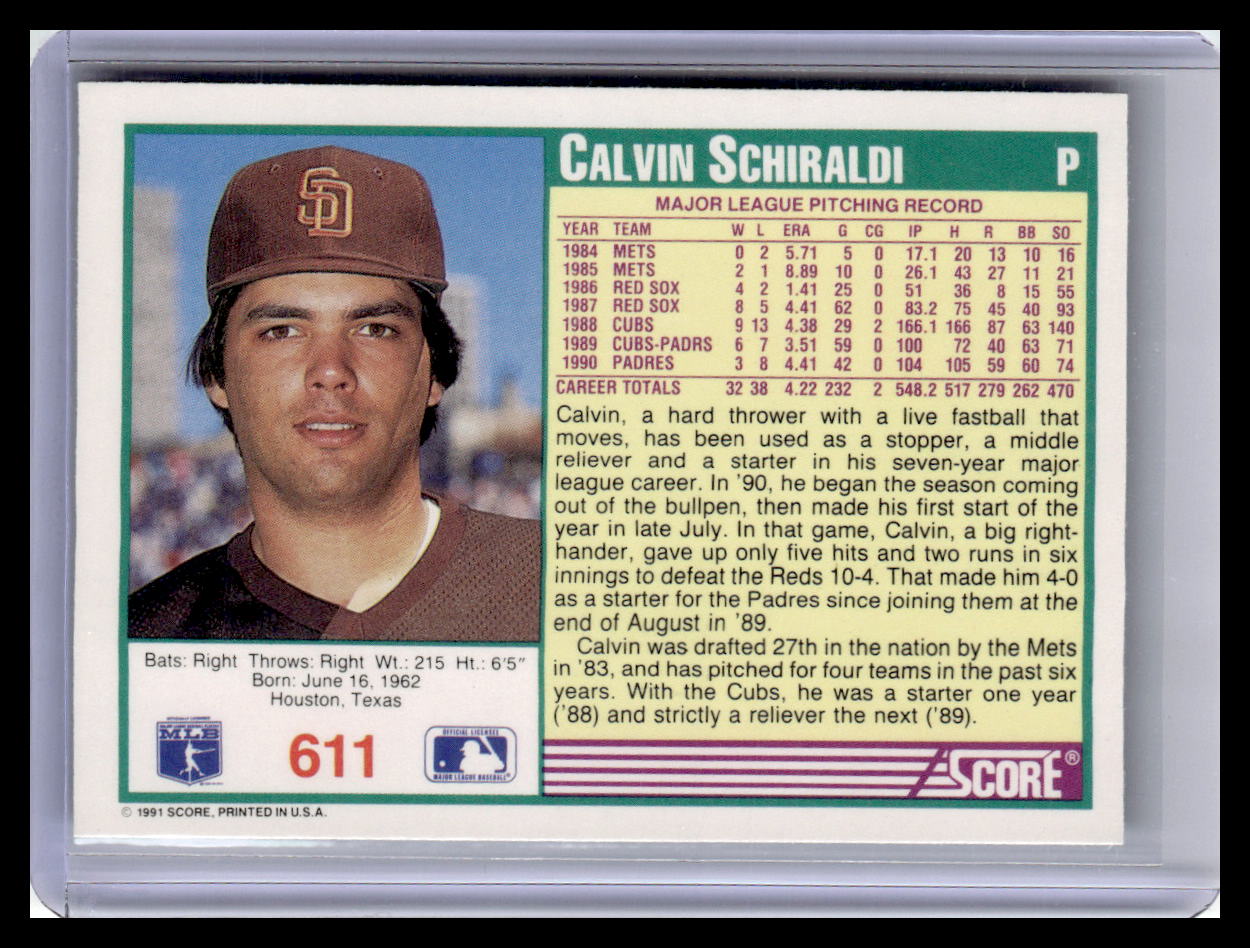 1991 Score Calvin Schiraldi Teal Border #611