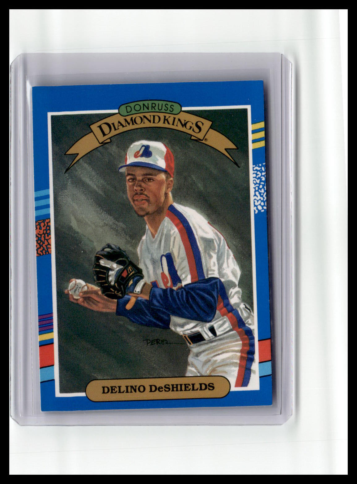 Baseball trading card featuring Delino DeShields with a blue border and Donruss Diamond Kings logo.