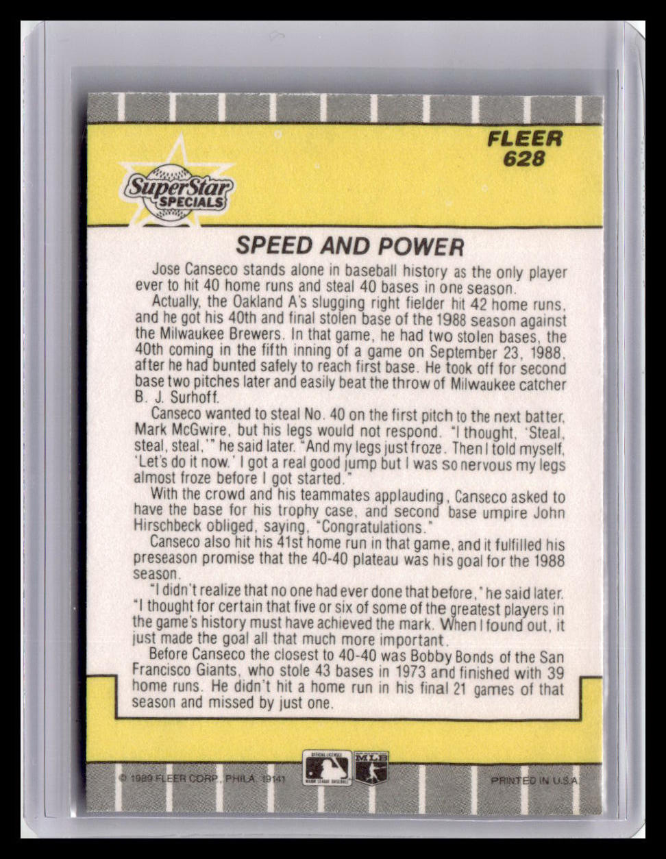 Fleer trading card back with text and logo