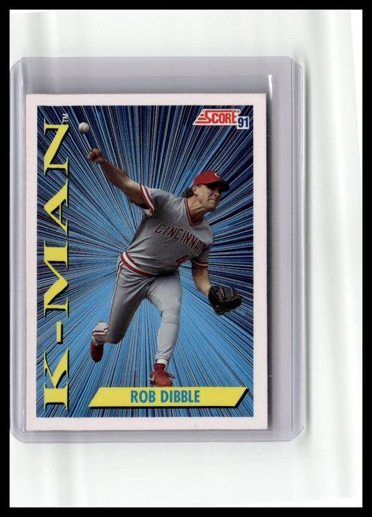 Baseball trading card of Rob Dibble in a protective case