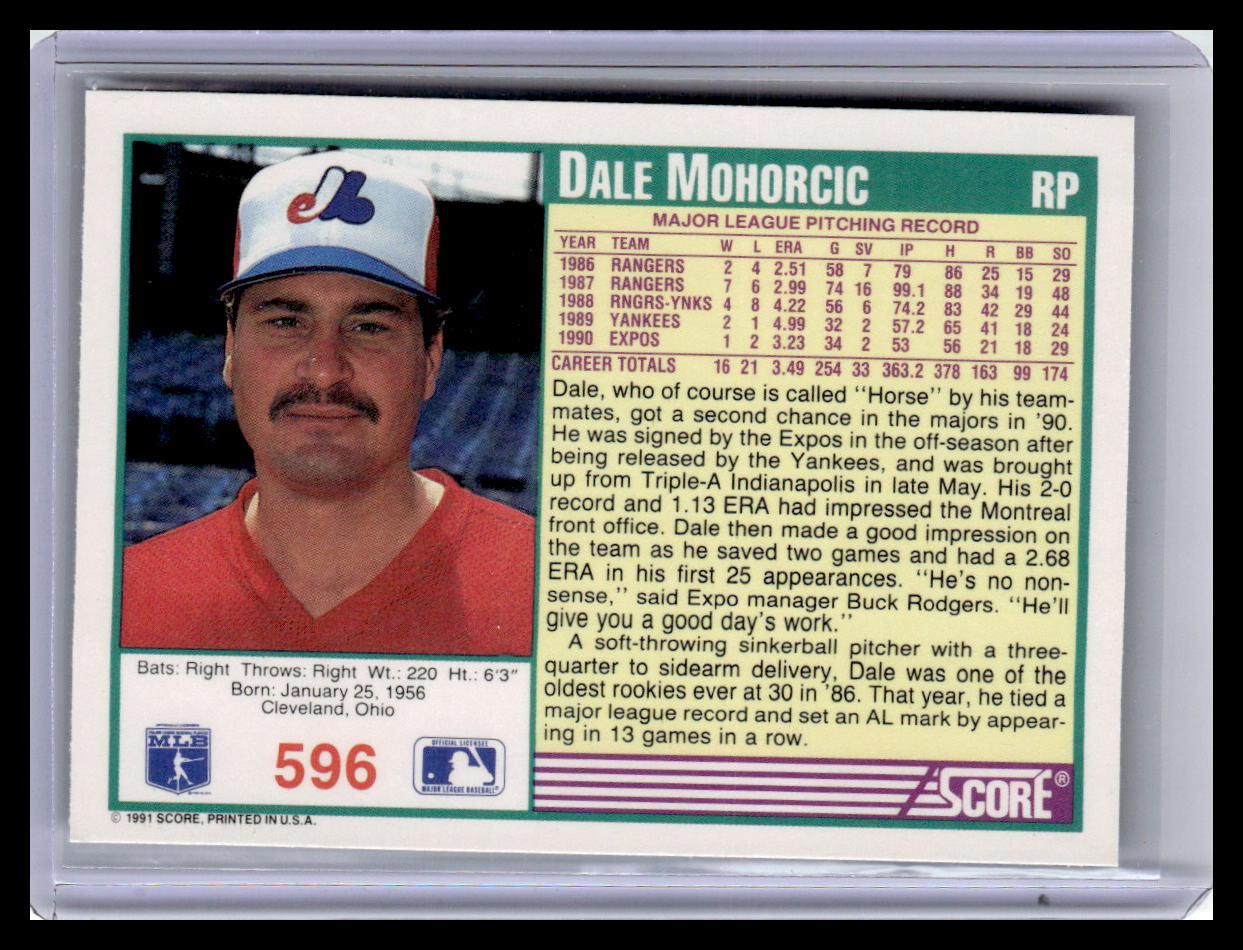 1991 Score Dale Mohorcic Teal Border #596