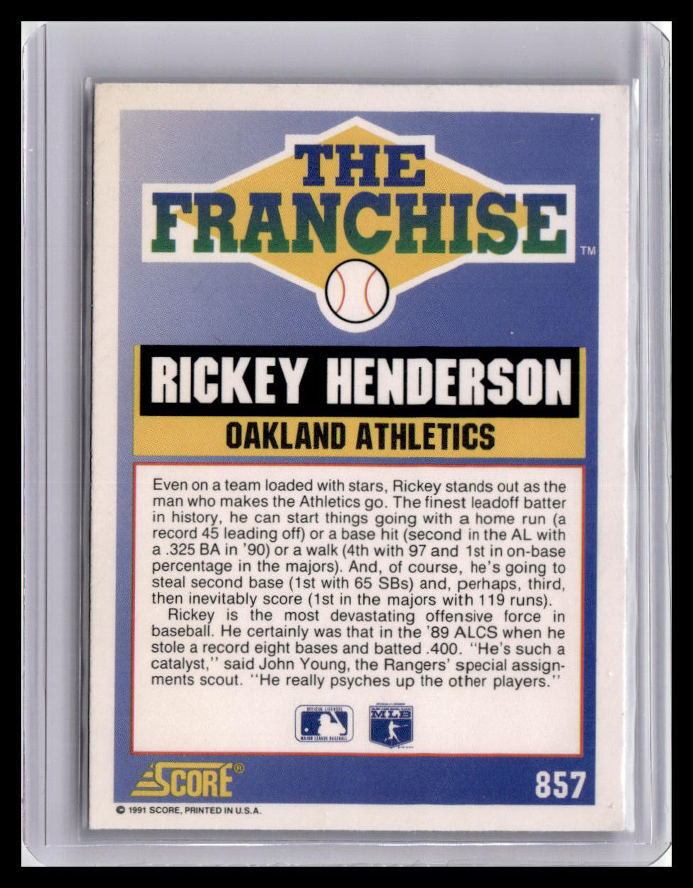 1991 Score Rickey Henderson The Franchise #857