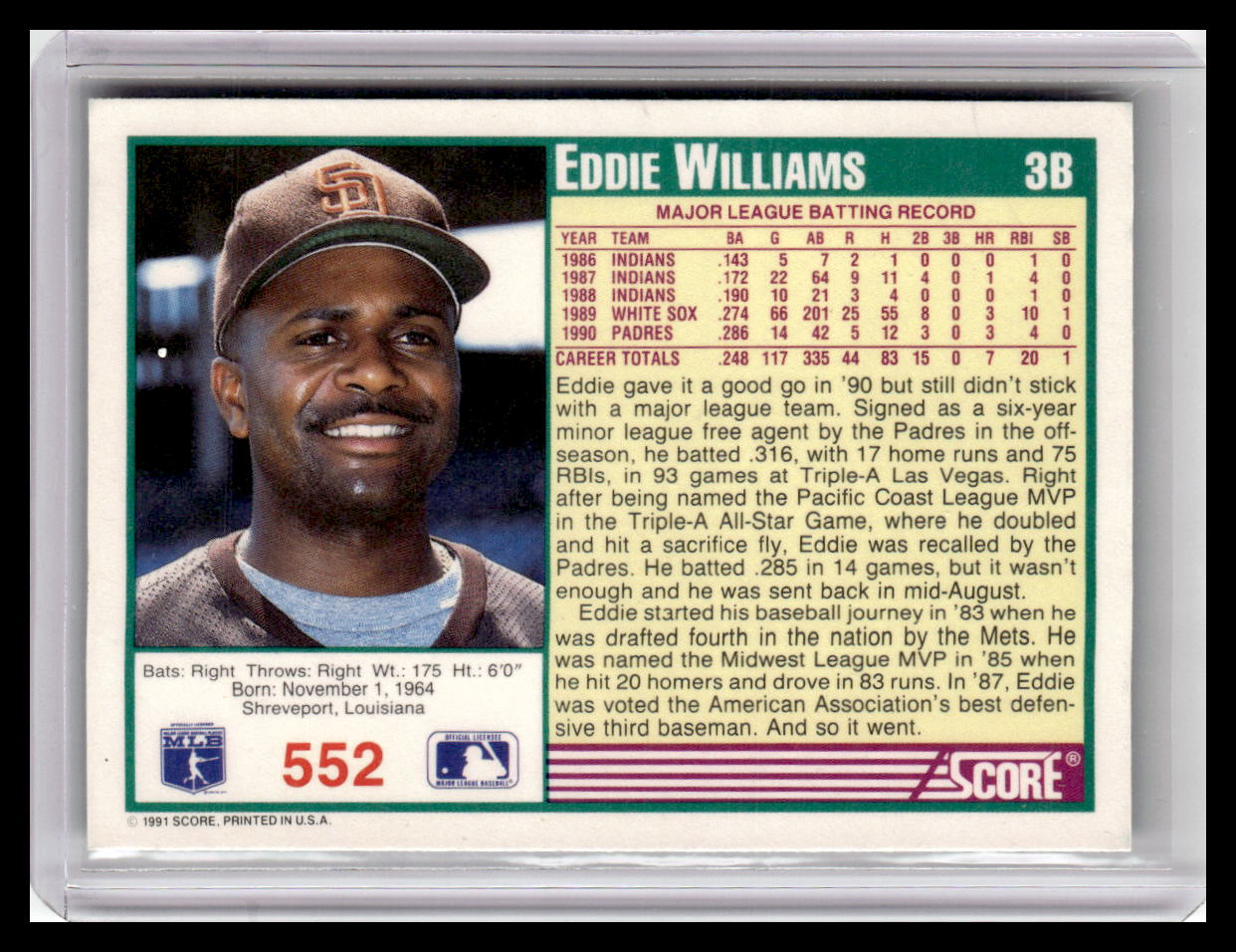 1991 Score Eddie Williams Teal Border #552