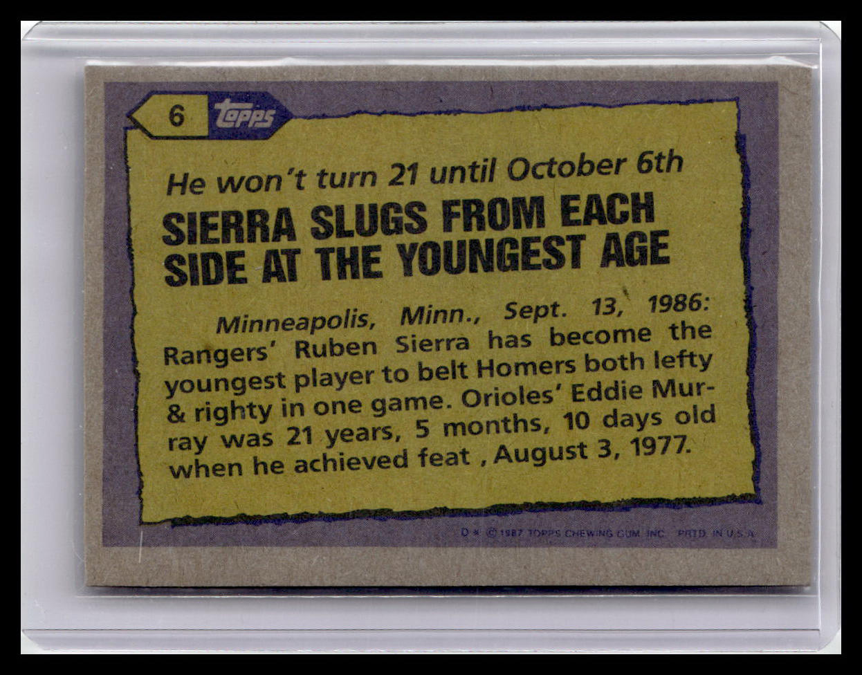 1987 Topps Ruben Sierra Record Breaker #6