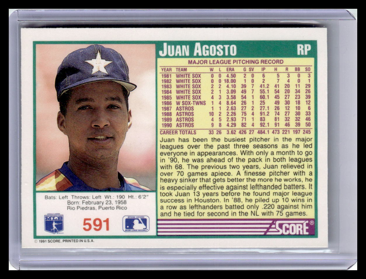 1991 Score Juan AgostoTeal Border #591