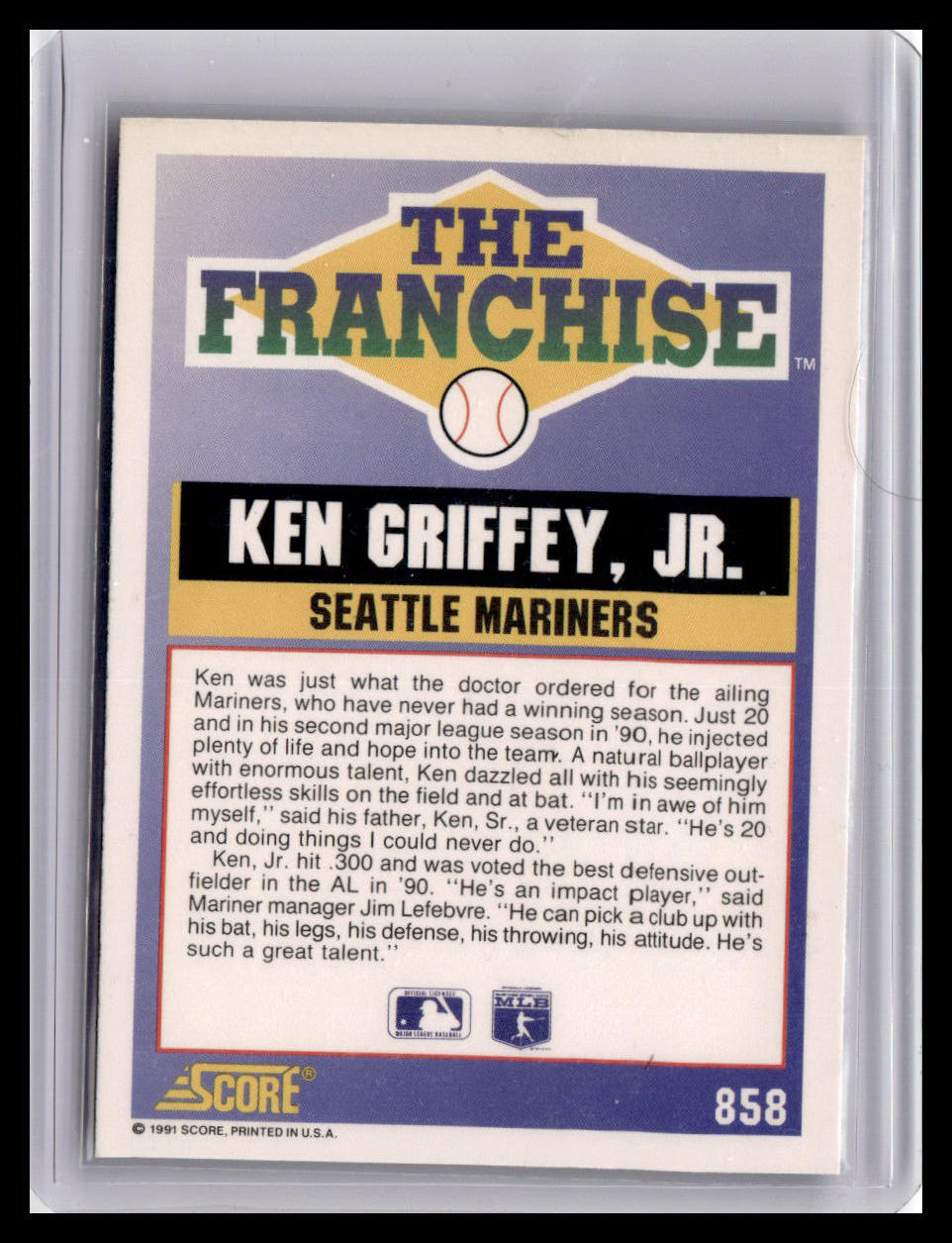 1991 Score Ken Griffey Jr. The Franchise #858