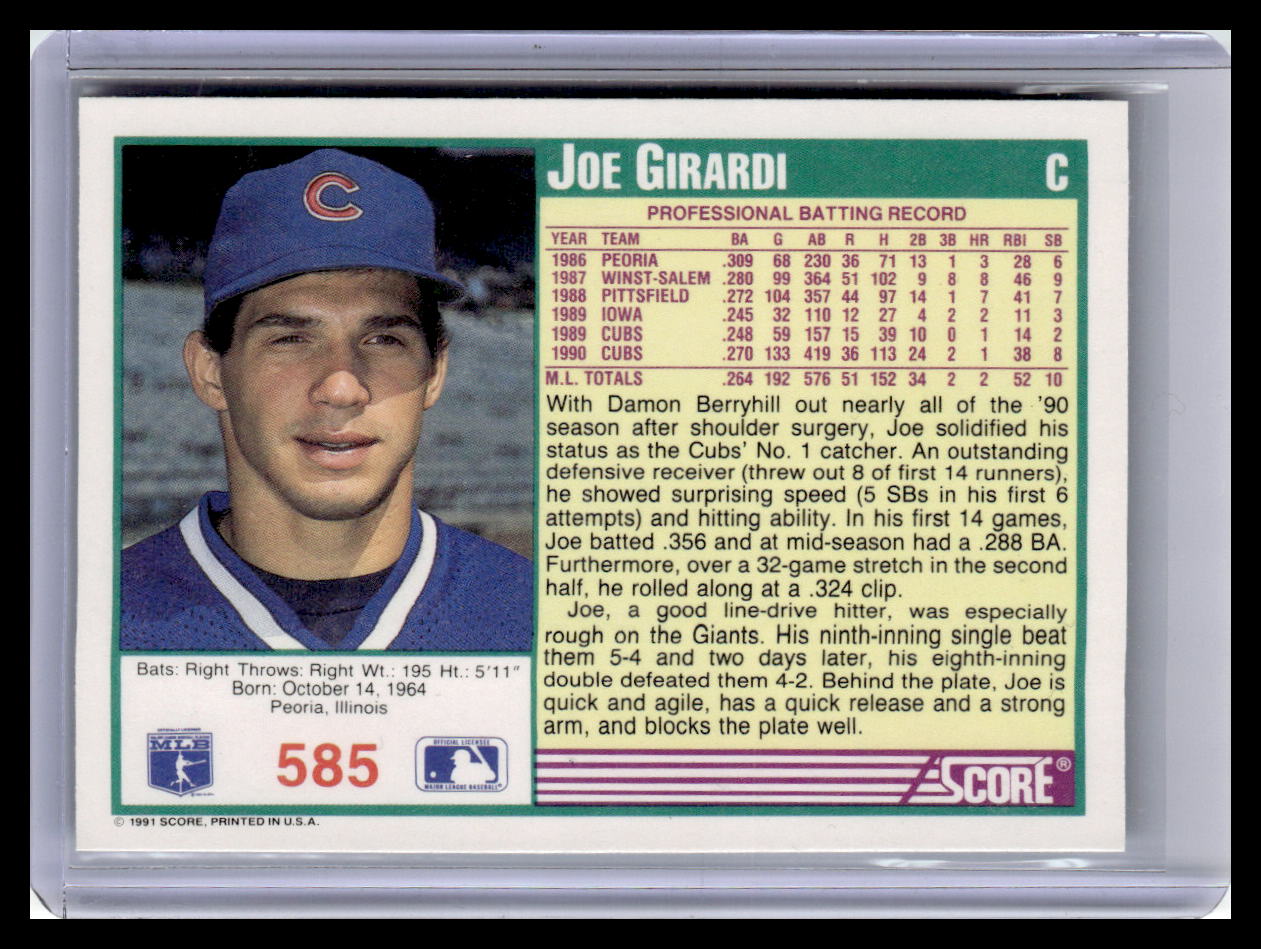 1991 Score Joe Girardi Teal Border #585
