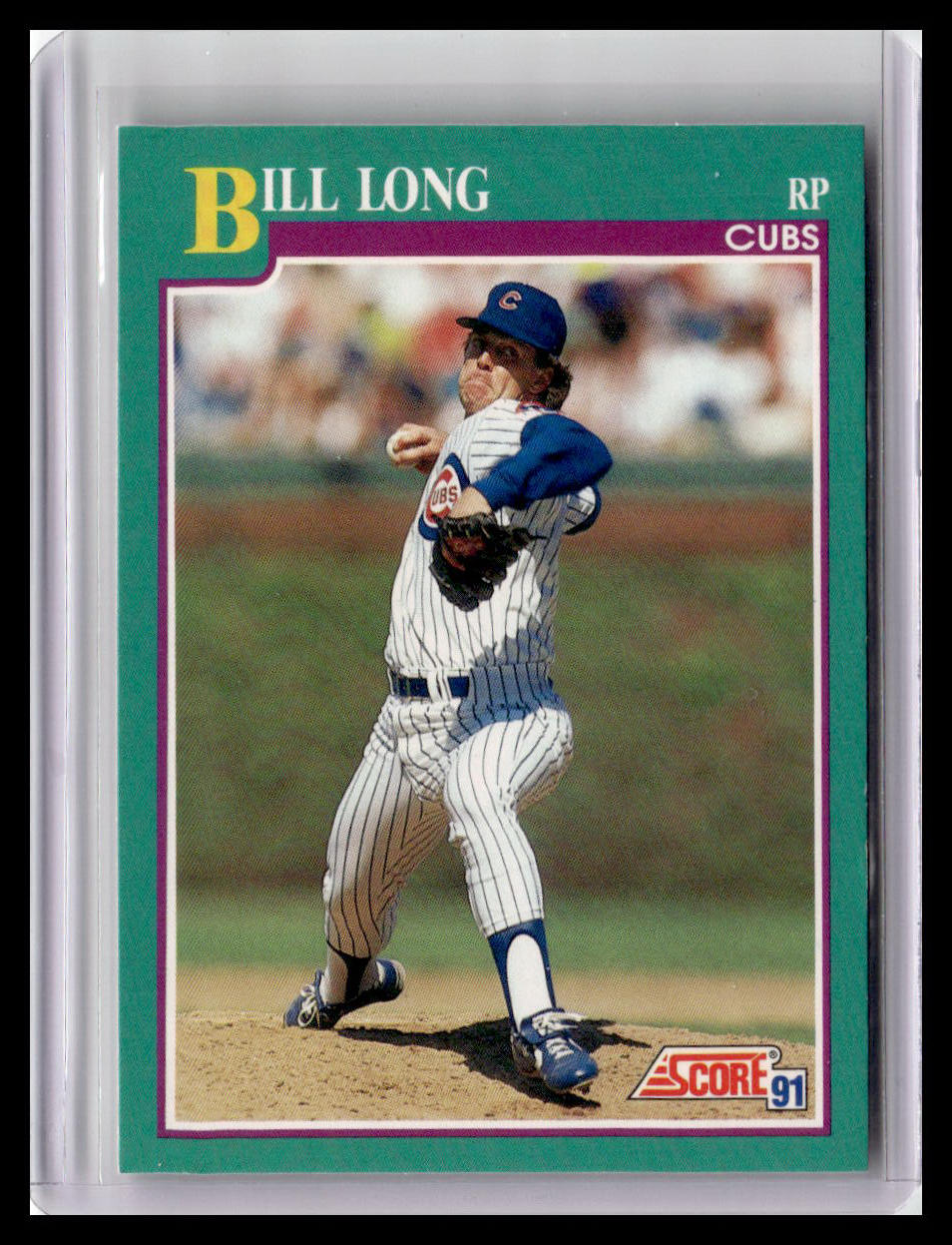 Baseball trading card of Bill Long in a Cubs uniform, featuring the Score brand.