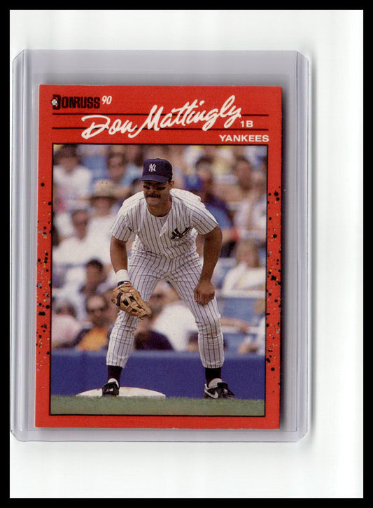 Baseball trading card of Don Mattingly with a red border and 'Yankees' logo.
