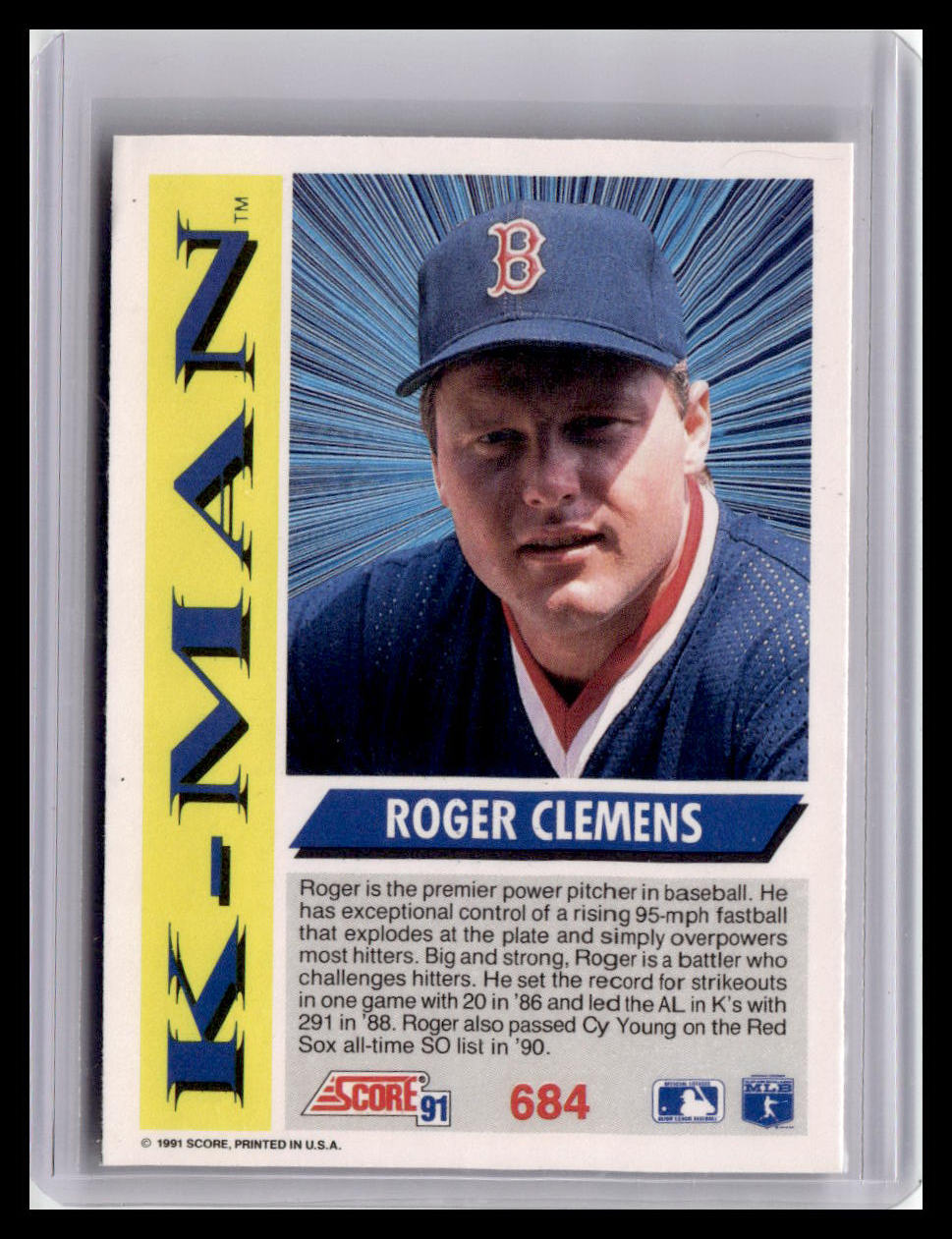 1991 Score Roger Clemens K-Man #684