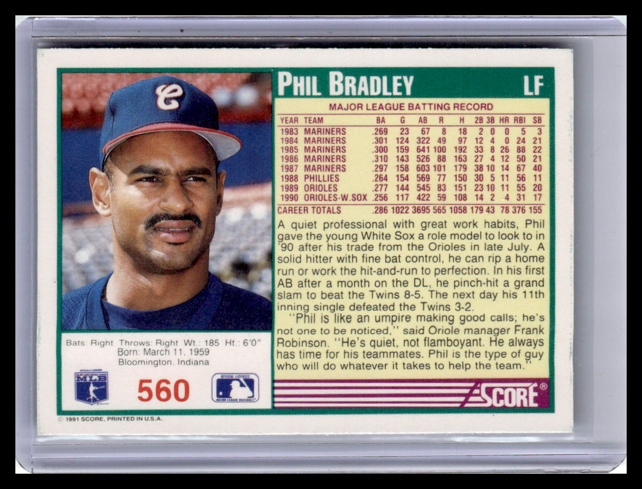 1991 Score Phil Bradley Teal Border #560