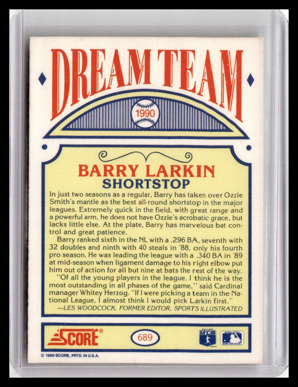 1990 Score Barry Larkin Dream Team #689