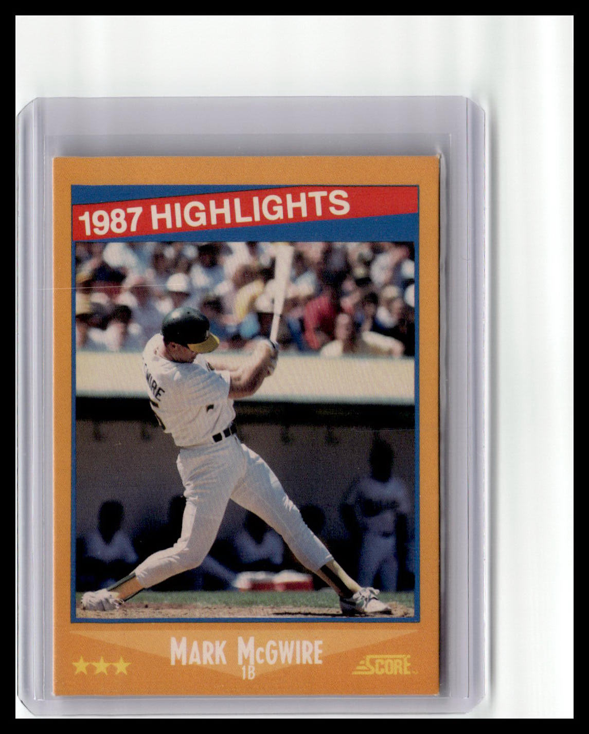 Baseball trading card of Mark McGwire with '1987 Highlights' text on a white background